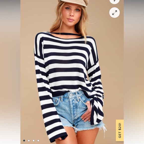 Lulu’s Isadora Navy Blue and White Striped Oversized Sweater NWT - Picture 2 of 12